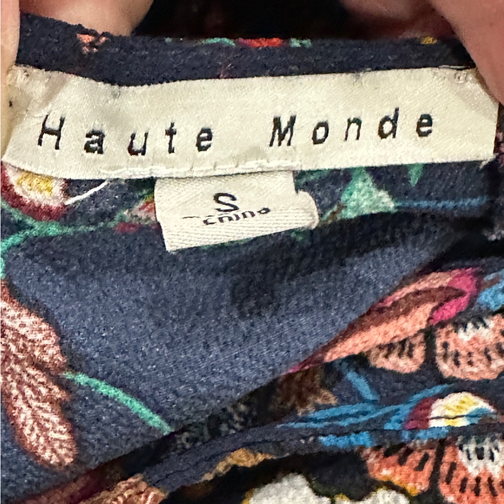 Haute Monde Floral Ruffle Cold Shoulder Blouse Crepe Bold Colors Navy Blue - Picture 9 of 11